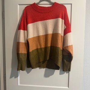 a new day Women's Striped Sweater - Red, Cream, Orange, Green